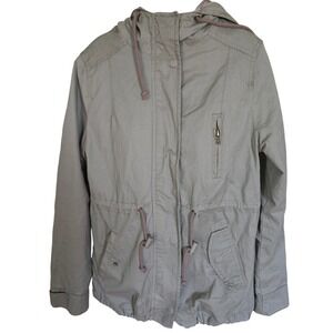 Design by Olivia Women Sage Green Utility Anorak Jacket Hooded Drawstring Small